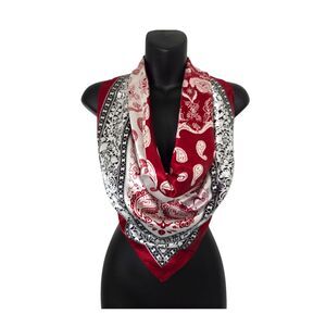 M.O.S. Red White Black Paisley Western Silky Scarf Oversize Bandana Square 35x35